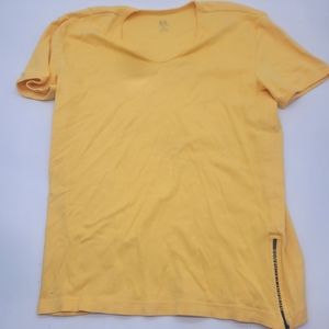 A|X Armani Exchange Womens Casual Top Yellow Short Sleeve Scoop Neck Spellout M